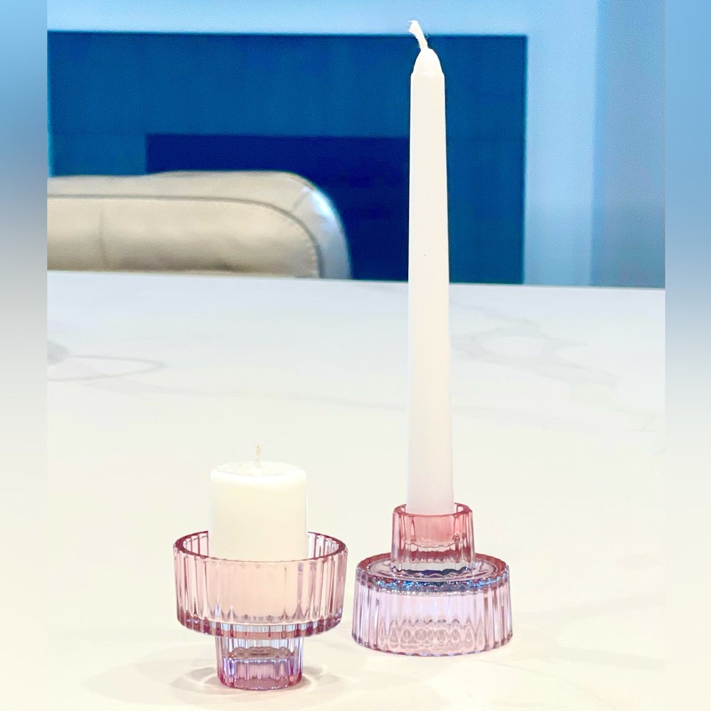 2x Modern Trifle Ribbed Candle 2-Way Holder Valentine’s Day decor - Picture 4 of 6